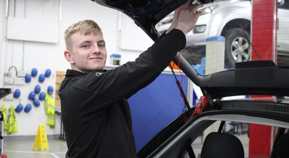 SERC Student Andrew Kenmore in the SERC Motorsport Workshop